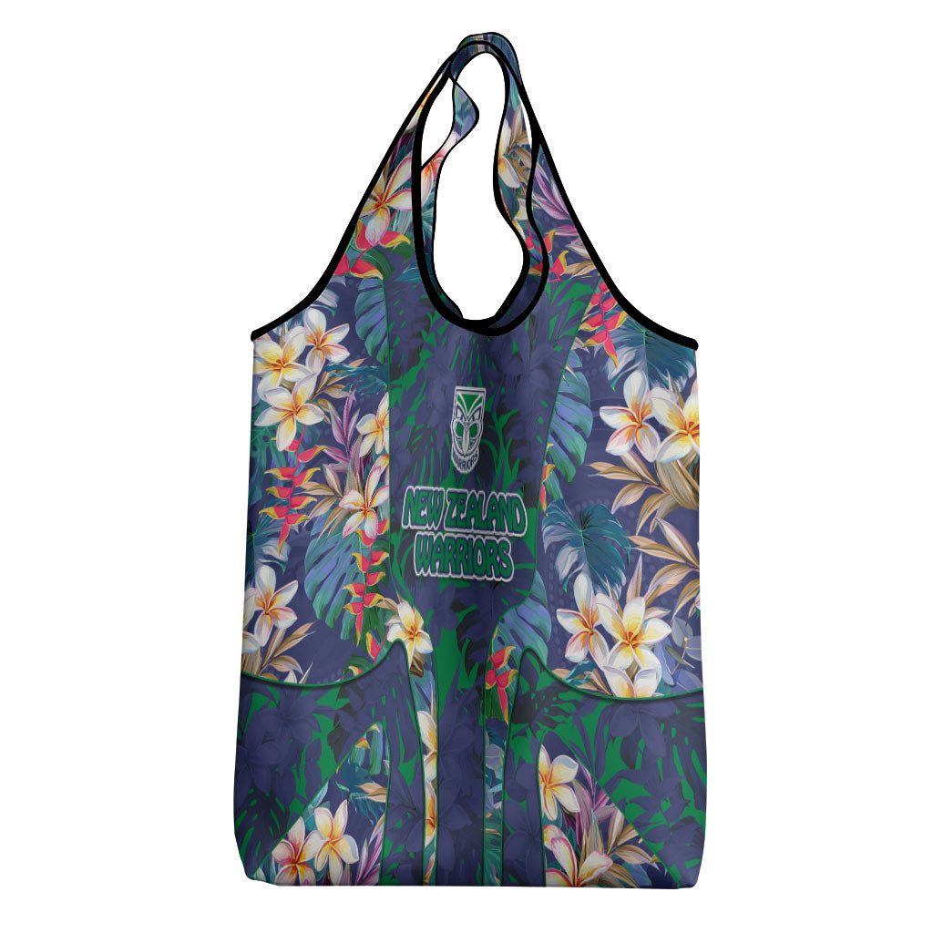 New Zealand Warriors Grocery Bag Tropical Polynesian Floral Pattern With Green And Blue Accents