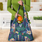 New Zealand Warriors Grocery Bag Tropical Polynesian Floral Pattern With Green And Blue Accents