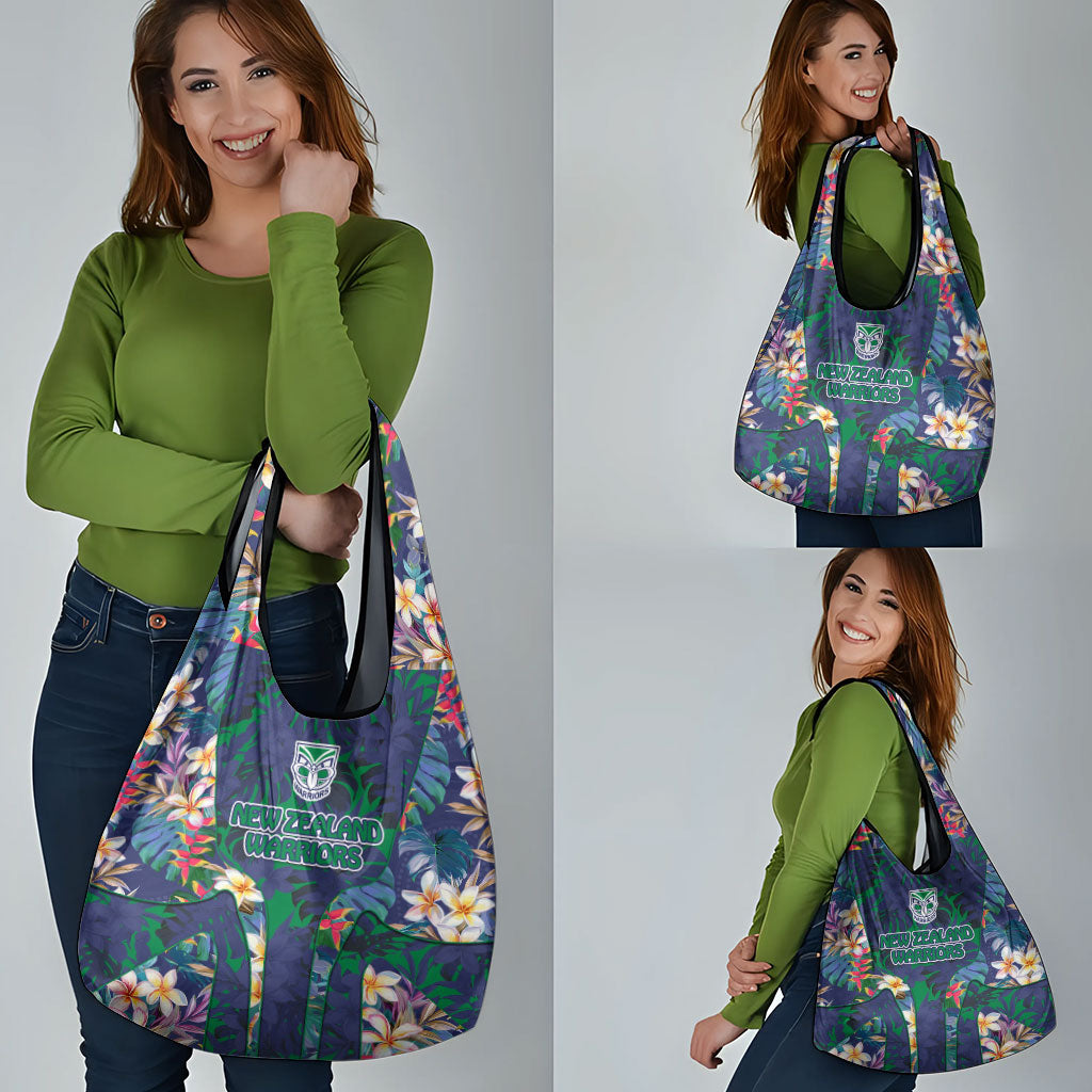 New Zealand Warriors Grocery Bag Tropical Polynesian Floral Pattern With Green And Blue Accents