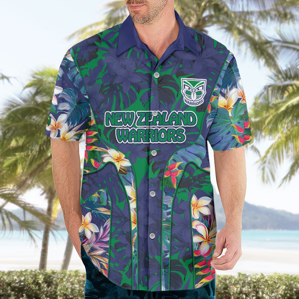 New Zealand Warriors Hawaiian Shirt Tropical Polynesian Floral Pattern With Green And Blue Accents