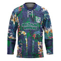 New Zealand Warriors Hockey Jersey Tropical Polynesian Floral Pattern With Green And Blue Accents