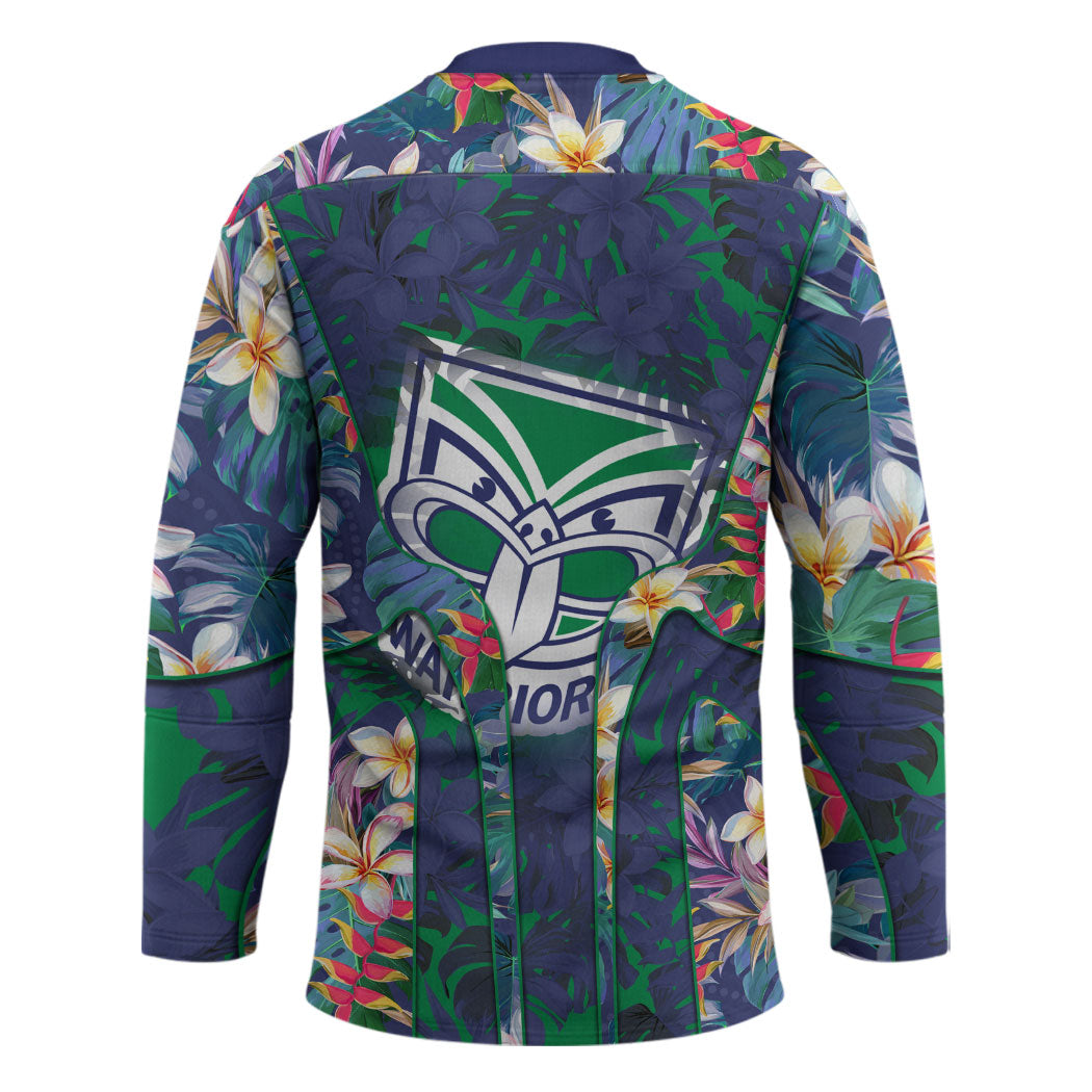 New Zealand Warriors Hockey Jersey Tropical Polynesian Floral Pattern With Green And Blue Accents