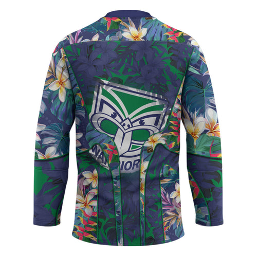 New Zealand Warriors Hockey Jersey Tropical Polynesian Floral Pattern With Green And Blue Accents