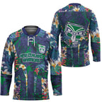 New Zealand Warriors Hockey Jersey Tropical Polynesian Floral Pattern With Green And Blue Accents