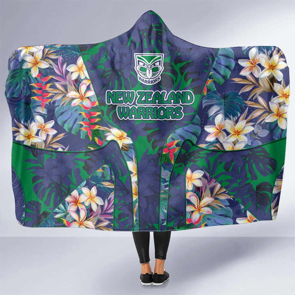 New Zealand Warriors Hooded Blanket Tropical Polynesian Floral Pattern With Green And Blue Accents