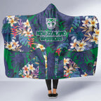 New Zealand Warriors Hooded Blanket Tropical Polynesian Floral Pattern With Green And Blue Accents