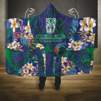 New Zealand Warriors Hooded Blanket Tropical Polynesian Floral Pattern With Green And Blue Accents