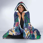 New Zealand Warriors Hooded Blanket Tropical Polynesian Floral Pattern With Green And Blue Accents