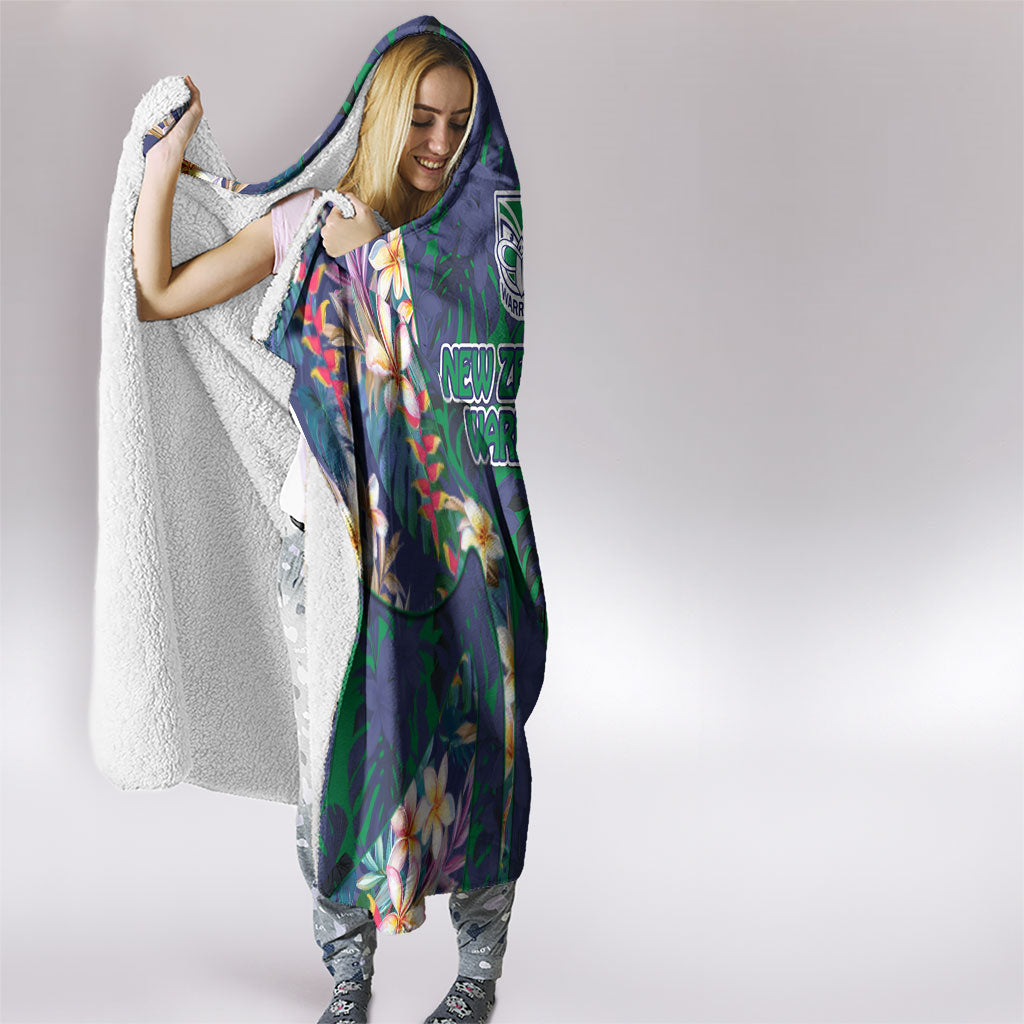 New Zealand Warriors Hooded Blanket Tropical Polynesian Floral Pattern With Green And Blue Accents