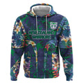 New Zealand Warriors Hoodie Tropical Polynesian Floral Pattern With Green And Blue Accents