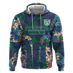 New Zealand Warriors Hoodie Tropical Polynesian Floral Pattern With Green And Blue Accents