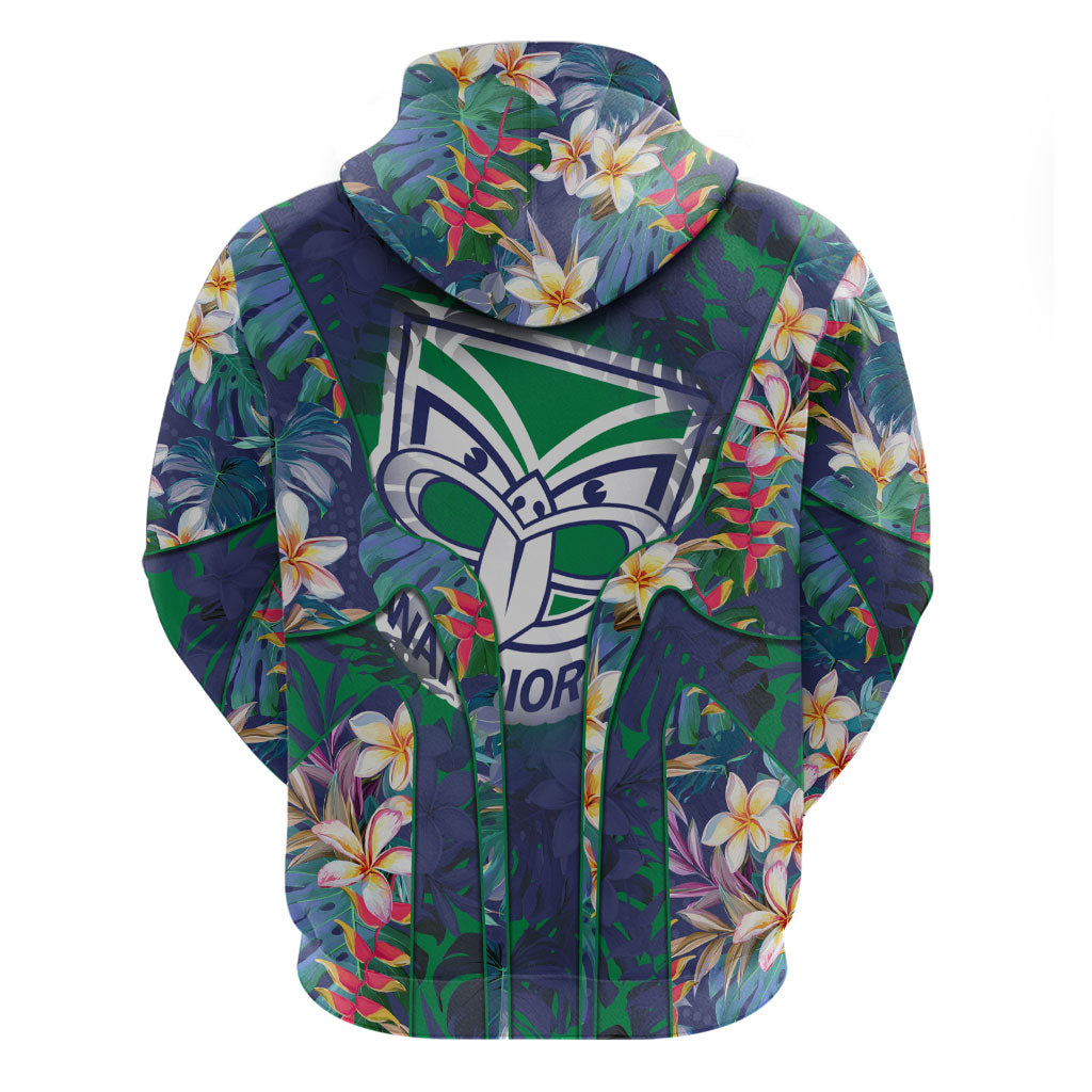 New Zealand Warriors Hoodie Tropical Polynesian Floral Pattern With Green And Blue Accents