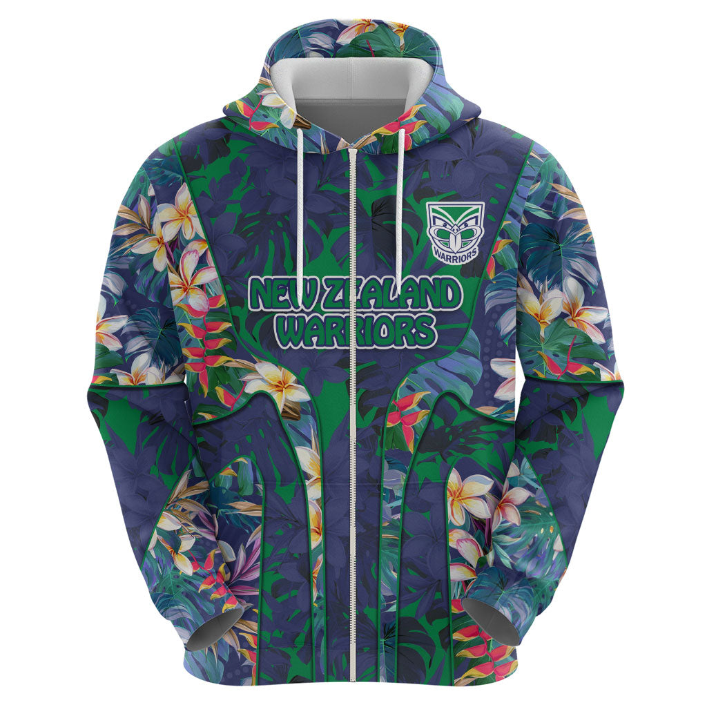 New Zealand Warriors Hoodie Tropical Polynesian Floral Pattern With Green And Blue Accents