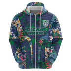 New Zealand Warriors Hoodie Tropical Polynesian Floral Pattern With Green And Blue Accents
