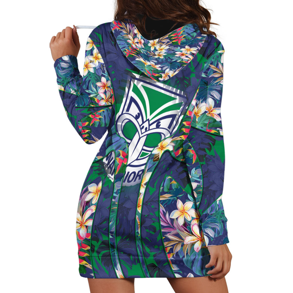 New Zealand Warriors Hoodie Dress Tropical Polynesian Floral Pattern With Green And Blue Accents