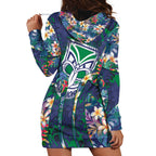 New Zealand Warriors Hoodie Dress Tropical Polynesian Floral Pattern With Green And Blue Accents