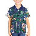 New Zealand Warriors Kid Hawaiian Shirt Tropical Polynesian Floral Pattern With Green And Blue Accents