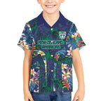New Zealand Warriors Kid Hawaiian Shirt Tropical Polynesian Floral Pattern With Green And Blue Accents