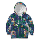 New Zealand Warriors Kid Hoodie Tropical Polynesian Floral Pattern With Green And Blue Accents