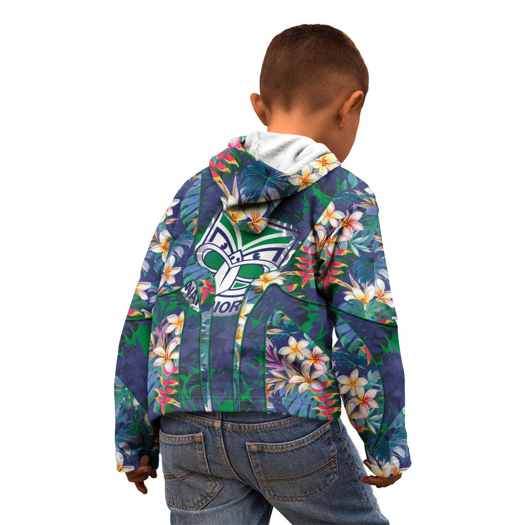 New Zealand Warriors Kid Hoodie Tropical Polynesian Floral Pattern With Green And Blue Accents