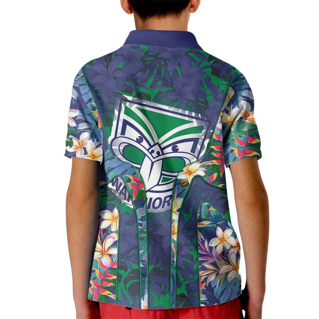New Zealand Warriors Kid Polo Shirt Tropical Polynesian Floral Pattern With Green And Blue Accents