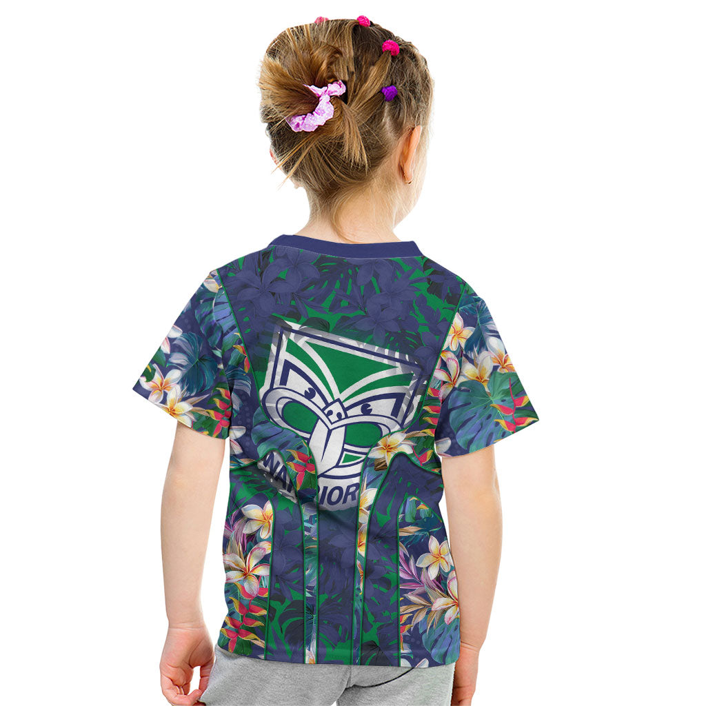 New Zealand Warriors Kid T Shirt Tropical Polynesian Floral Pattern With Green And Blue Accents