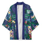 New Zealand Warriors Kimono Tropical Polynesian Floral Pattern With Green And Blue Accents
