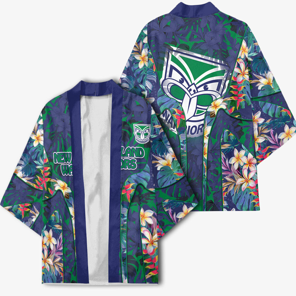 New Zealand Warriors Kimono Tropical Polynesian Floral Pattern With Green And Blue Accents