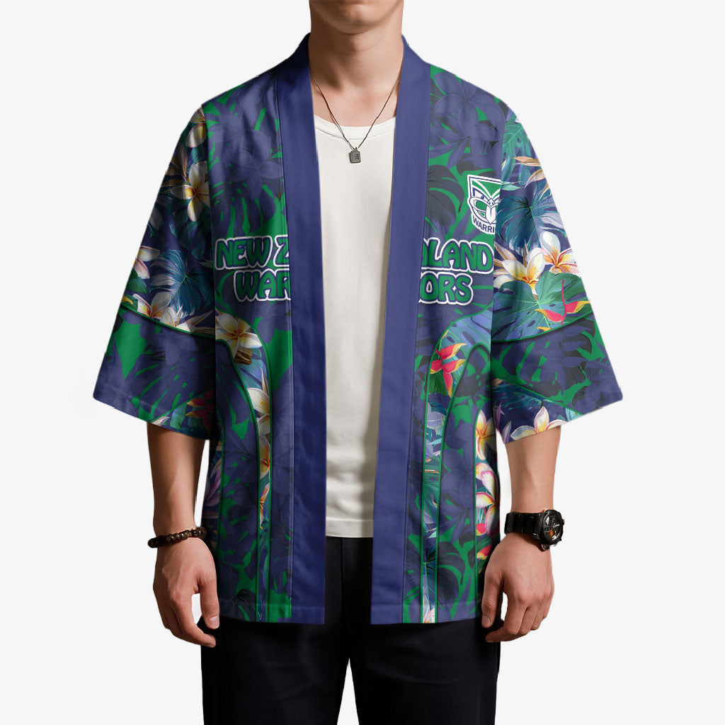 New Zealand Warriors Kimono Tropical Polynesian Floral Pattern With Green And Blue Accents