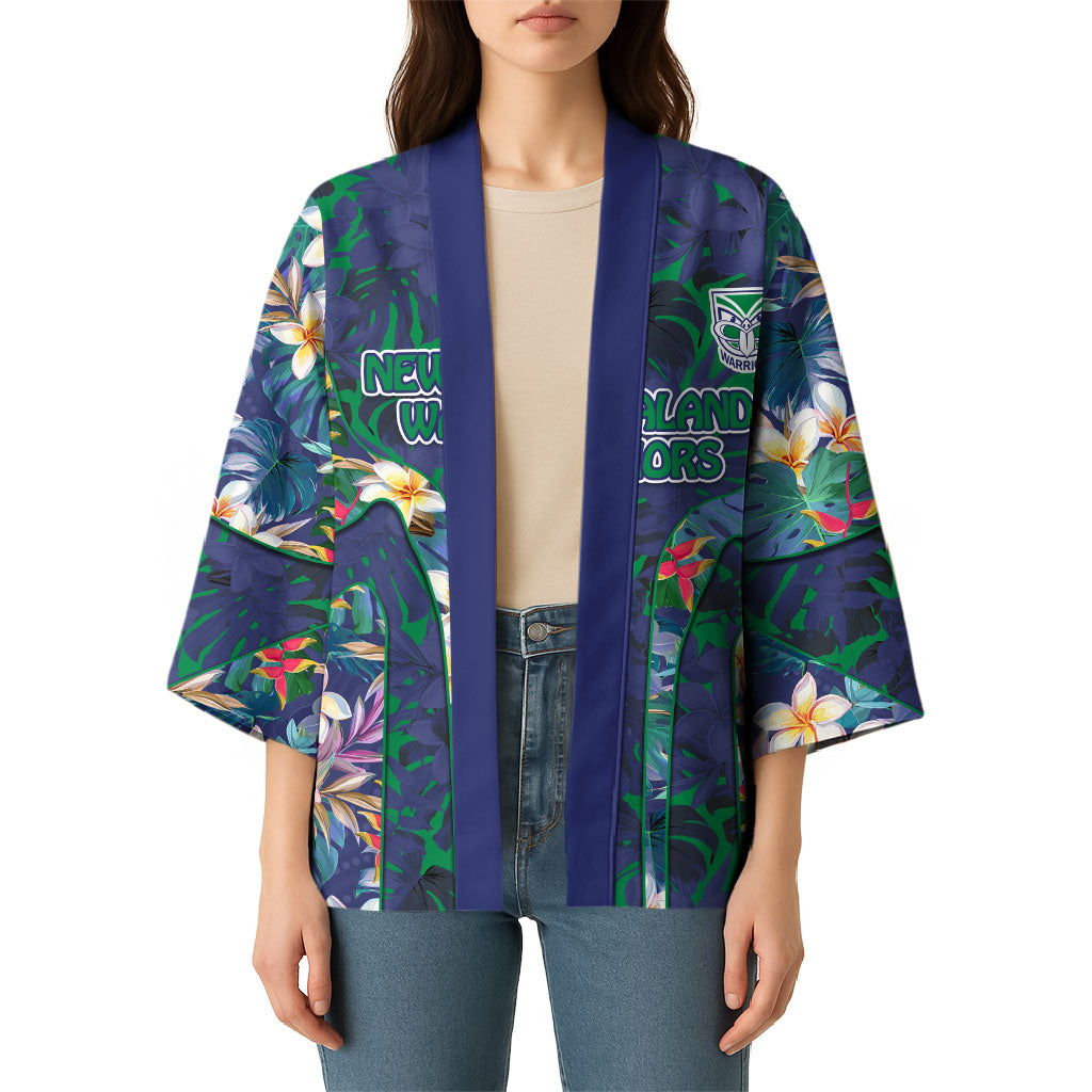 New Zealand Warriors Kimono Tropical Polynesian Floral Pattern With Green And Blue Accents