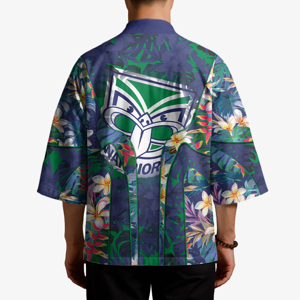 New Zealand Warriors Kimono Tropical Polynesian Floral Pattern With Green And Blue Accents