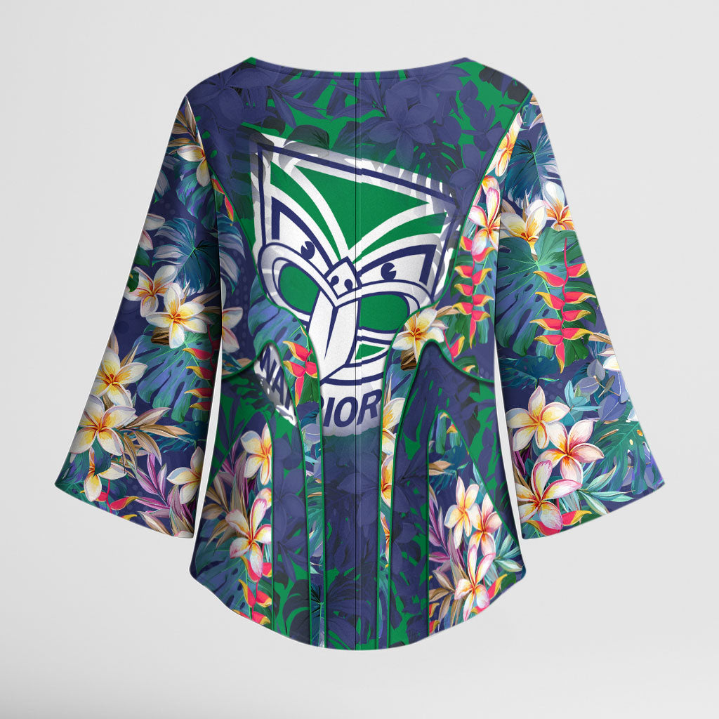 New Zealand Warriors Kimono Sleeve Blouse Tropical Polynesian Floral Pattern With Green And Blue Accents