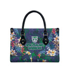 New Zealand Warriors Leather Bag Tropical Polynesian Floral Pattern With Green And Blue Accents