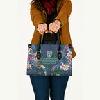 New Zealand Warriors Leather Bag Tropical Polynesian Floral Pattern With Green And Blue Accents