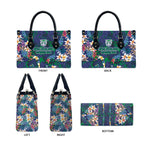 New Zealand Warriors Leather Bag Tropical Polynesian Floral Pattern With Green And Blue Accents