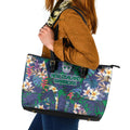New Zealand Warriors Leather Tote Bag Tropical Polynesian Floral Pattern With Green And Blue Accents