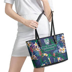 New Zealand Warriors Leather Tote Bag Tropical Polynesian Floral Pattern With Green And Blue Accents
