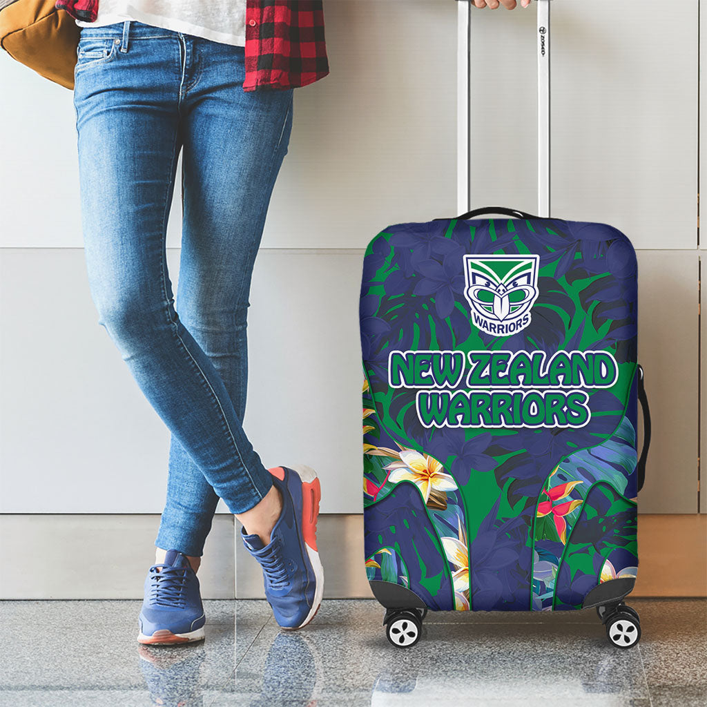 New Zealand Warriors Luggage Cover Tropical Polynesian Floral Pattern With Green And Blue Accents