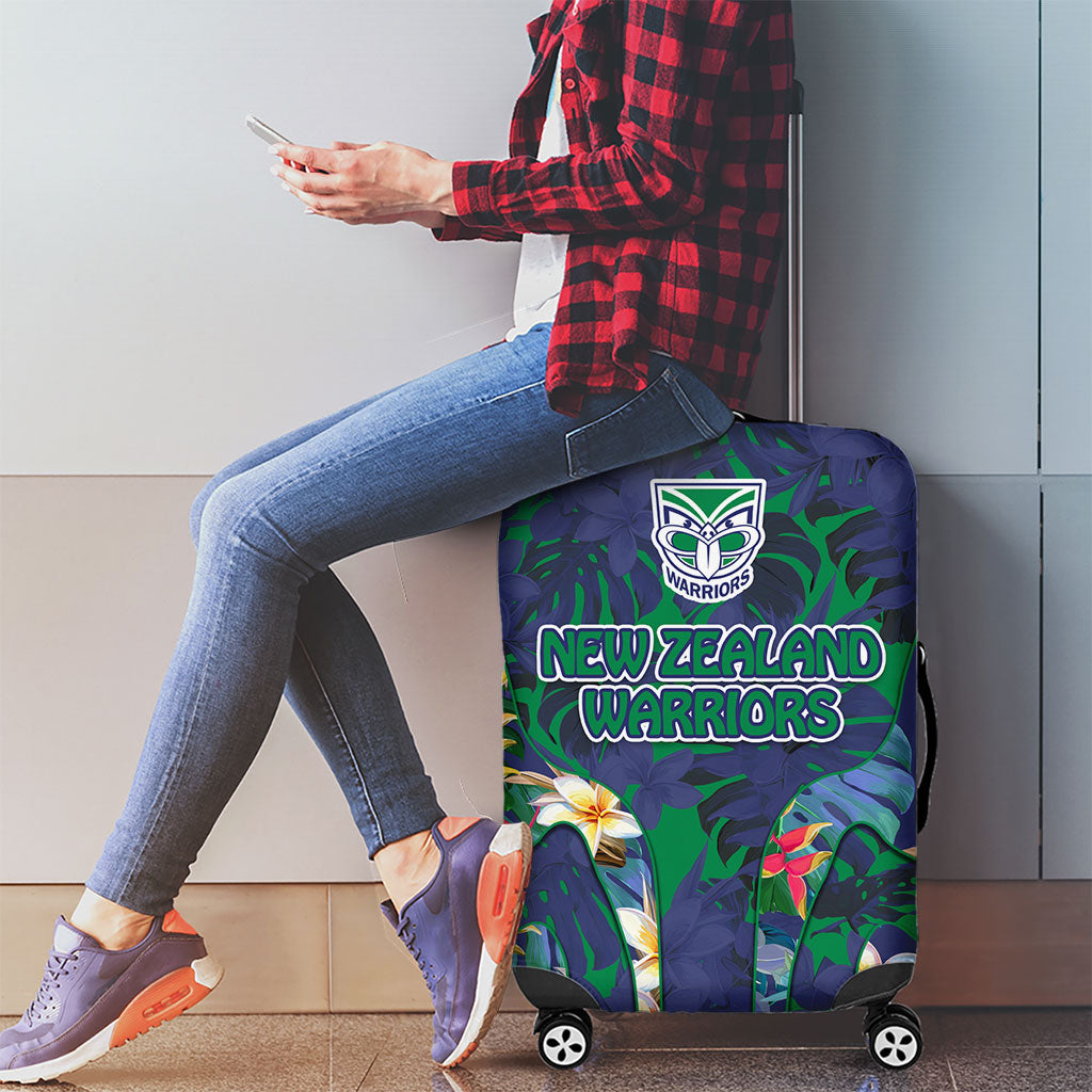 New Zealand Warriors Luggage Cover Tropical Polynesian Floral Pattern With Green And Blue Accents