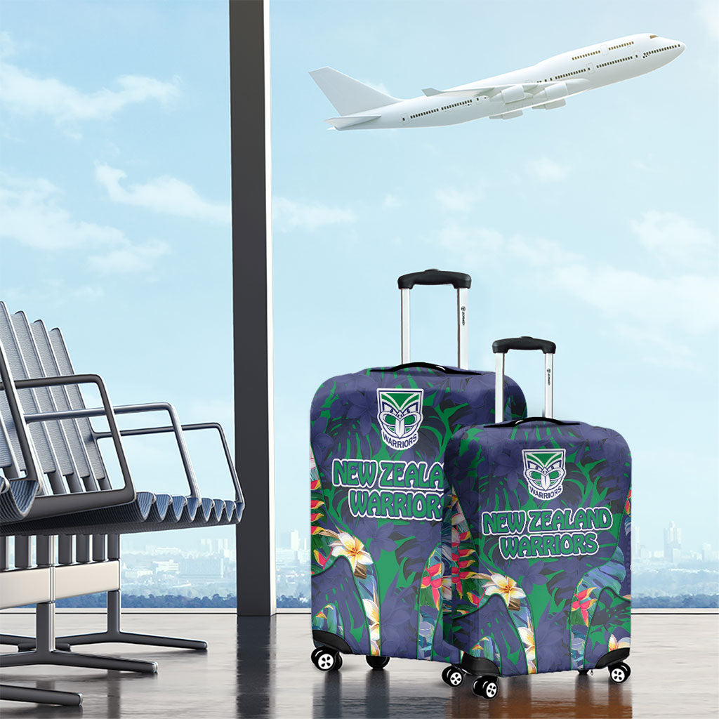 New Zealand Warriors Luggage Cover Tropical Polynesian Floral Pattern With Green And Blue Accents