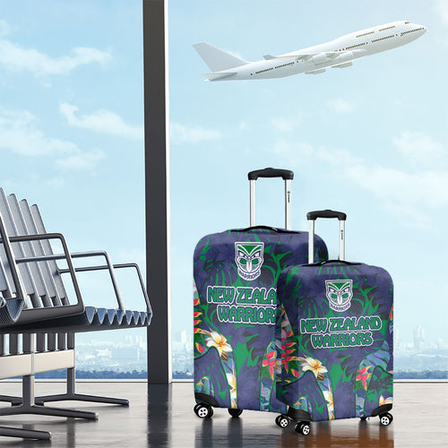 New Zealand Warriors Luggage Cover Tropical Polynesian Floral Pattern With Green And Blue Accents