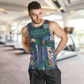 New Zealand Warriors Men Tank Top Tropical Polynesian Floral Pattern With Green And Blue Accents