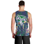 New Zealand Warriors Men Tank Top Tropical Polynesian Floral Pattern With Green And Blue Accents