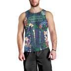 New Zealand Warriors Men Tank Top Tropical Polynesian Floral Pattern With Green And Blue Accents