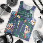 New Zealand Warriors Men Tank Top Tropical Polynesian Floral Pattern With Green And Blue Accents