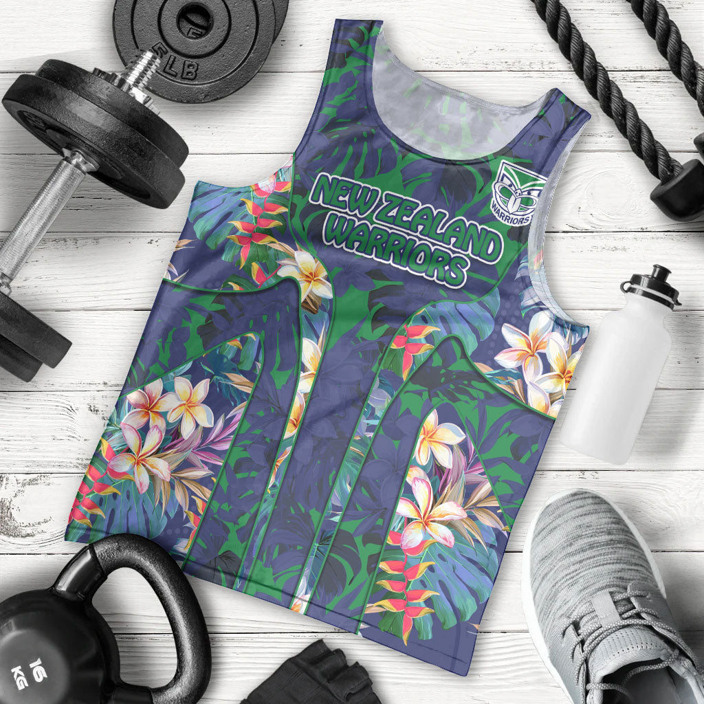 New Zealand Warriors Men Tank Top Tropical Polynesian Floral Pattern With Green And Blue Accents