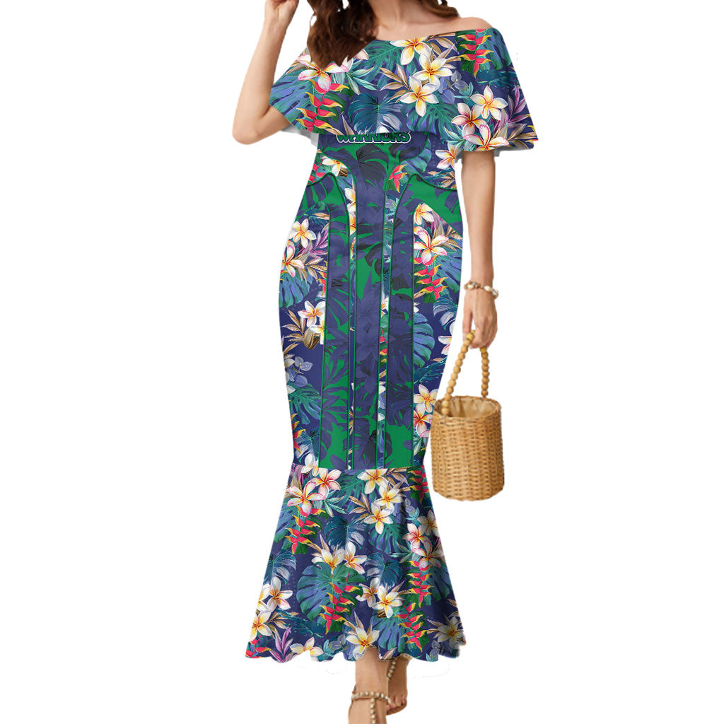 New Zealand Warriors Mermaid Dress Tropical Polynesian Floral Pattern With Green And Blue Accents
