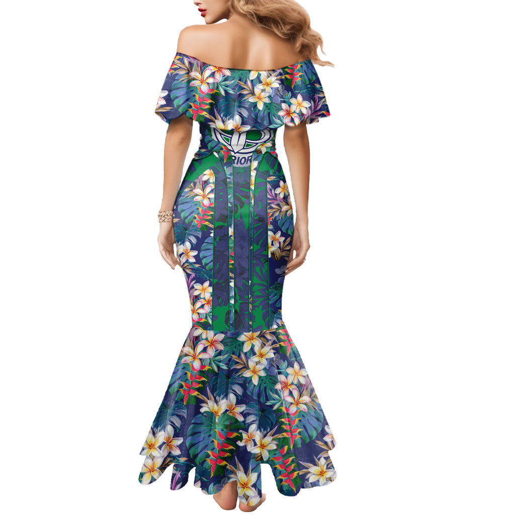 New Zealand Warriors Mermaid Dress Tropical Polynesian Floral Pattern With Green And Blue Accents