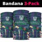 New Zealand Warriors Neck Gaiter Tropical Polynesian Floral Pattern With Green And Blue Accents