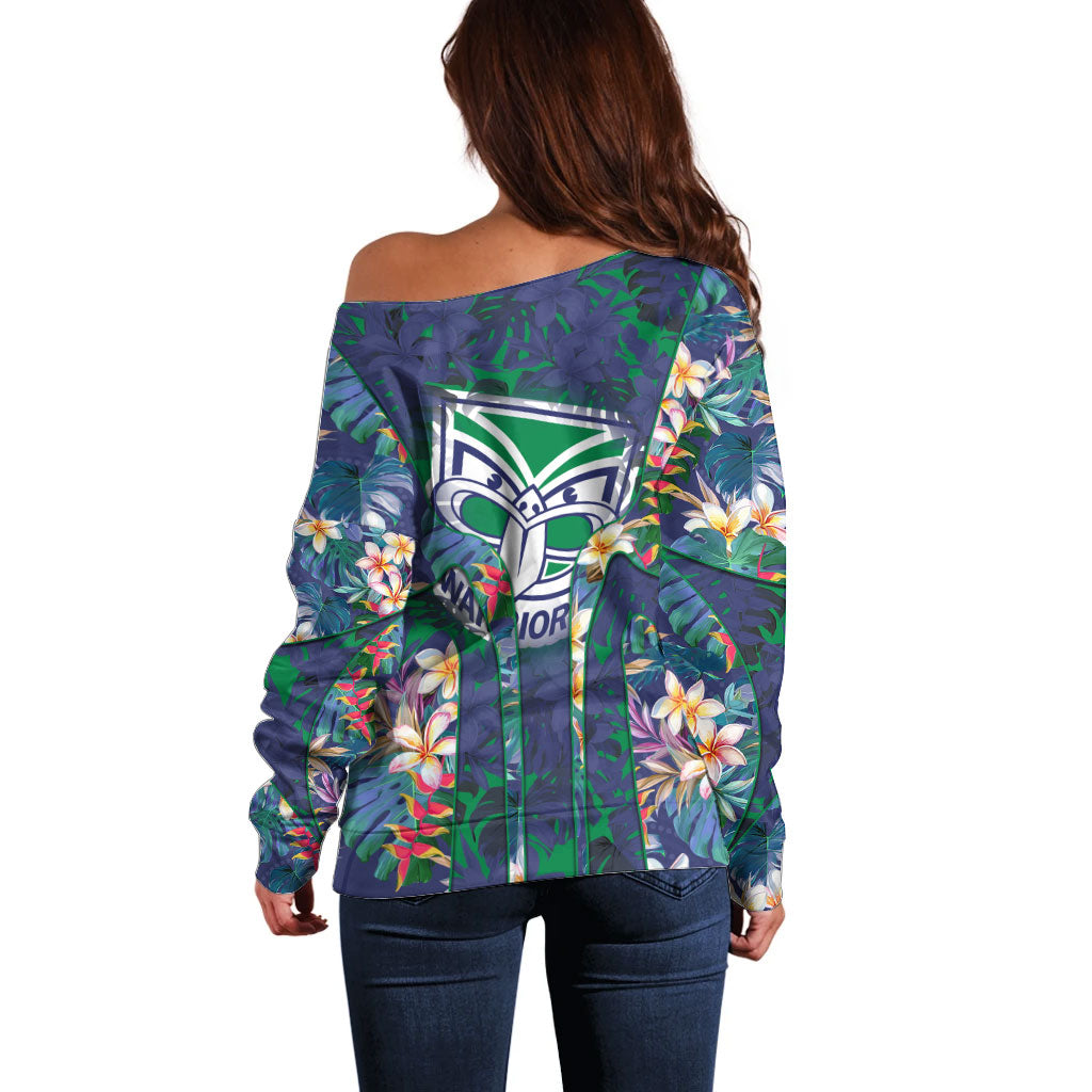 New Zealand Warriors Off Shoulder Sweater Tropical Polynesian Floral Pattern With Green And Blue Accents